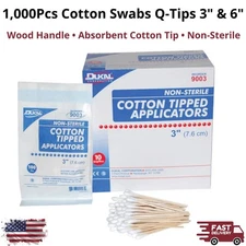 Dukal 1000Pcs Cotton Swab Q-Tips 3-6" Tipped Applicator Wood Non-sterile Sealed