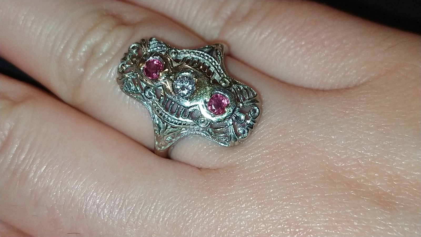 Solid 14k white gold diamond ruby ring 3.3 grams … - image 5