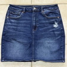 American Eagle Denim Blue Vintage Short Jean Skirt Sz 12 Stretch Button Zip MoM
