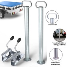 2 PKW Anhänger Anhängerstützen 700 mm mit Halterungen Stützfuß Klemmschellen Set
