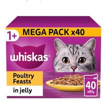 WHISKAS - 1+ Adult Wet Cat Food Pouches - 40 x 85 g - Poultry Selection - Bulk C 4.28 per kilo