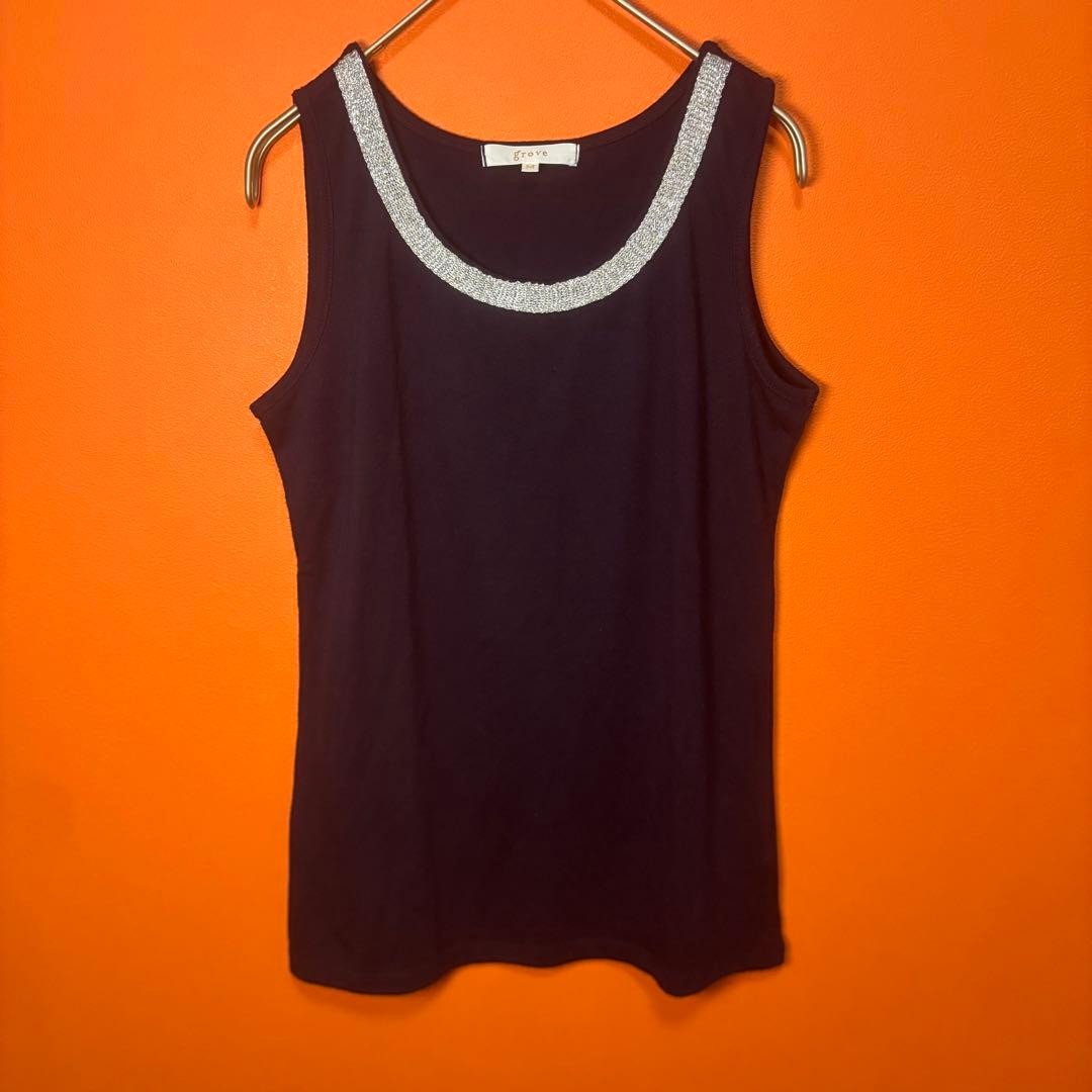 Grove Navy Stretch Tank Top with Silver Glitter Lace M Japan