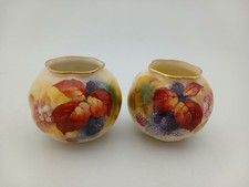 Pair of Royal Worcester Kitty Blake Autumn Fruit Hand Painted Vases C161 VGC 7cm