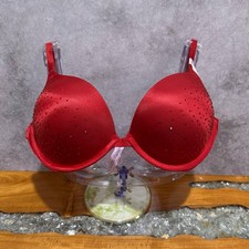 Victoria  s Secret Bombshell Add-2-Cup Sparkle Crystal Shine Push-Up Bra 36B Red