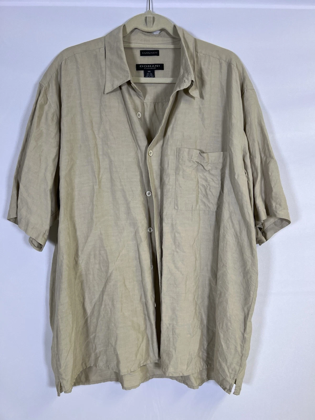 Men’s Silk Linen Shirt XXL Domani Platinum Short Sleeve