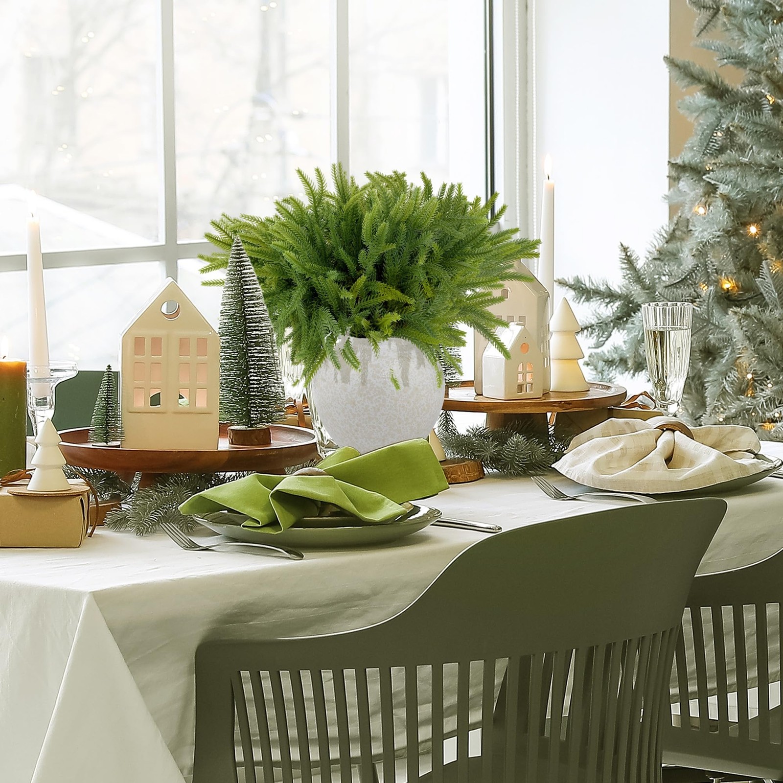 6 Pieces Christmas Norfolk Pine Branch 18 Inch Norfolk Pine Stems Artificial ...