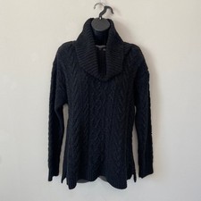 Ralph Lauren Black Chunky Knit Shawl Turtleneck Sweater Sz Large