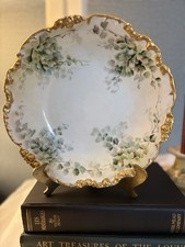 JP Limoges Hand Painted Plate, Gold Rococo Rim, Jean Pouyat Porcelain 1900s