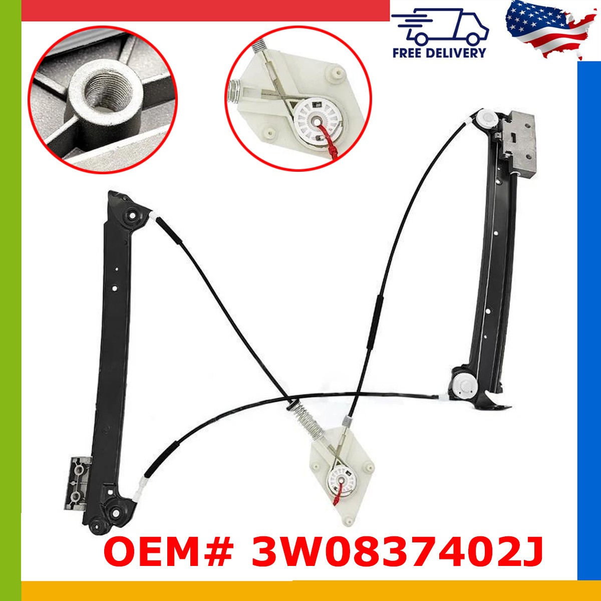 Front Right Window Regulator For Bentley Continental GT 2004-18 Coupe 3W0837402J