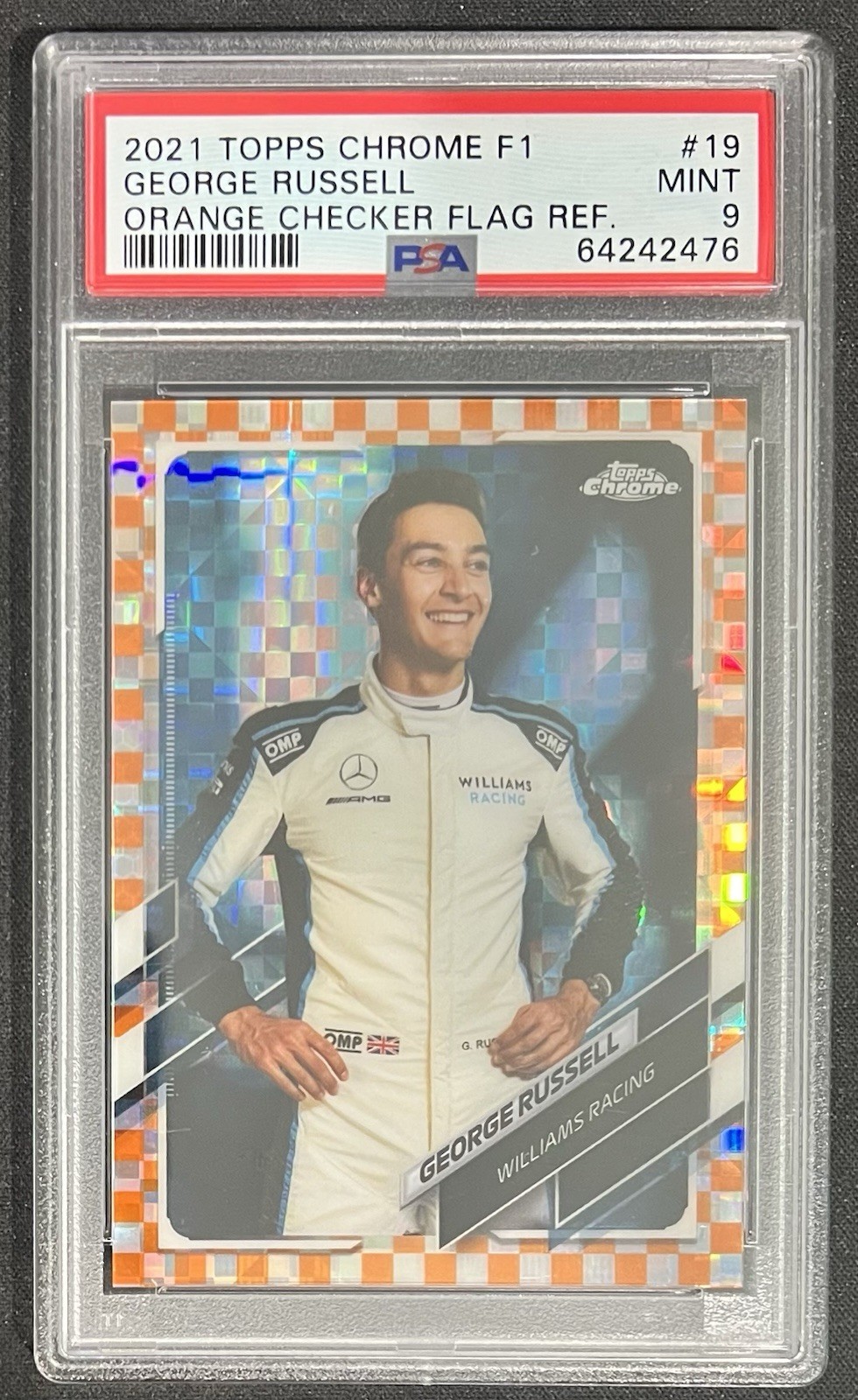 2021 Topps Chrome F1 Orange Checker Refractor #19 George Russell 11/25 PSA 9