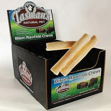 Tasman's Natural Pet 6" Med Bison Rolls. 48 Piece Case. No harmful chemicals.