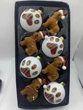 Winter Wonder Lane Dog Paw Print 8 Piece Glass Christmas Ornaments NO BOX TOP Zi
