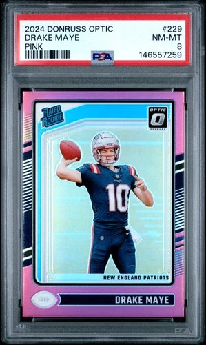 146557259 Drake Maye 2024 Panini Donruss Optic #229 Pink Rated Rookie PSA 8