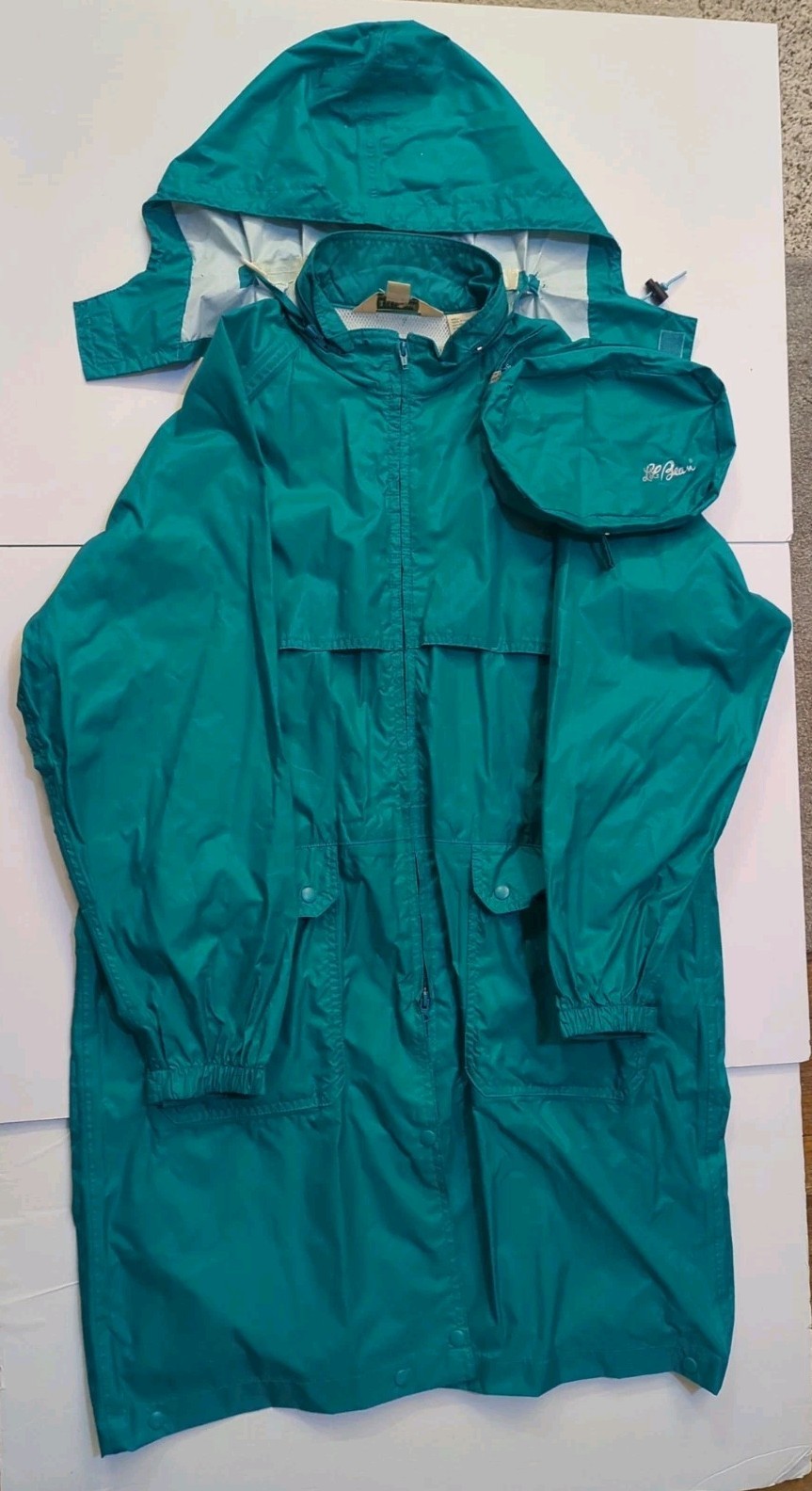 L.L.Bean, Giacca impermeabile vintage LL Bean Maine Guide color verde acqua con cappuccio taglia L parka confezionabile