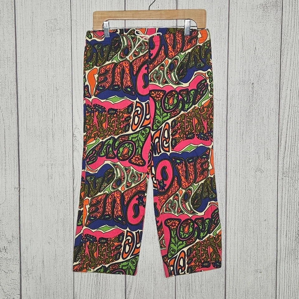 Amazing Psychedelic Groovy VTG 1960s Jantzen LOVE ME Cropped Pants, 31x23 - Image 2 of 4