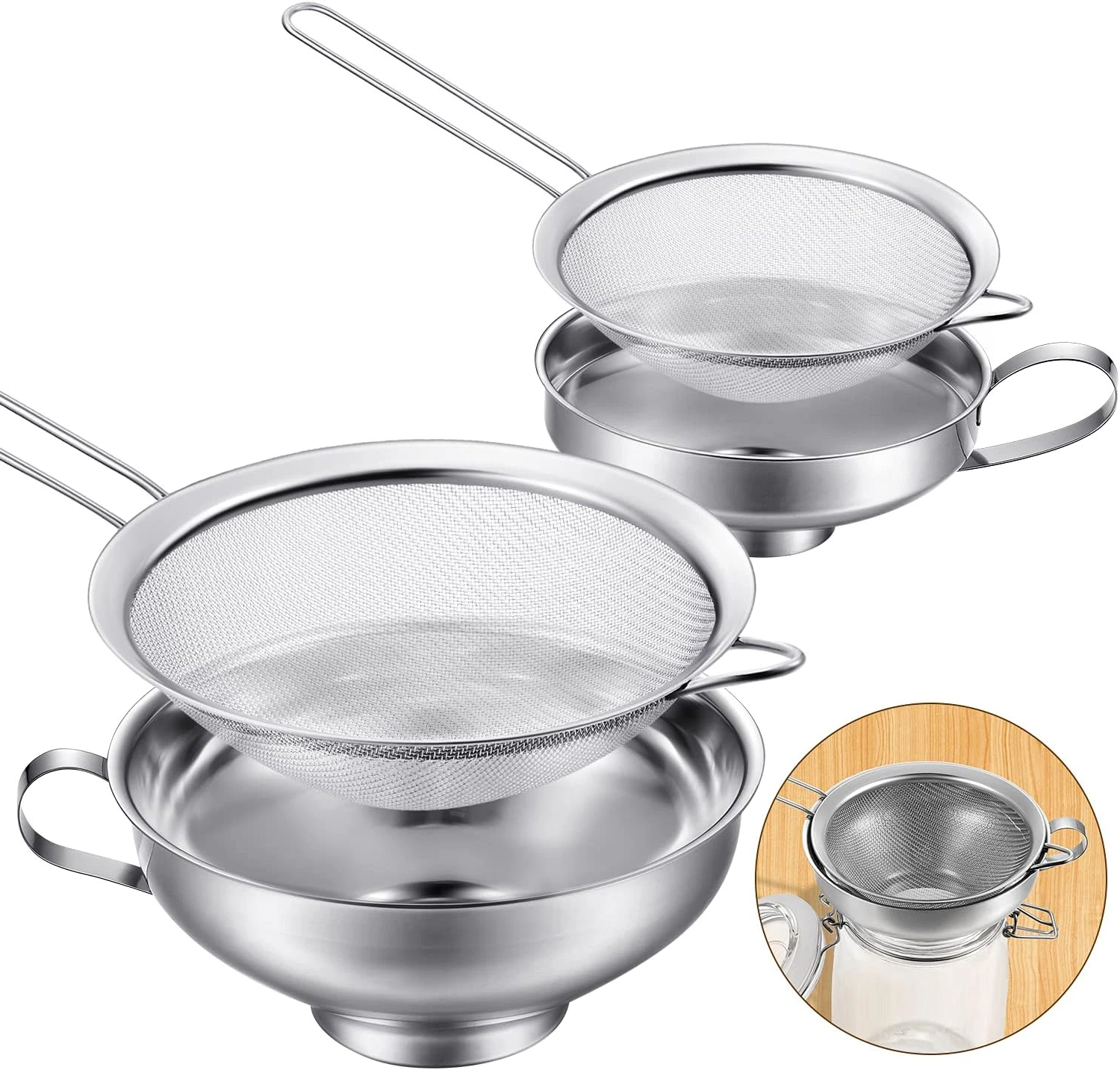 4 Pack Stainless Steel Funnels with Fine Mesh Strainer Household Kitchen Canning
Opens in a new wind