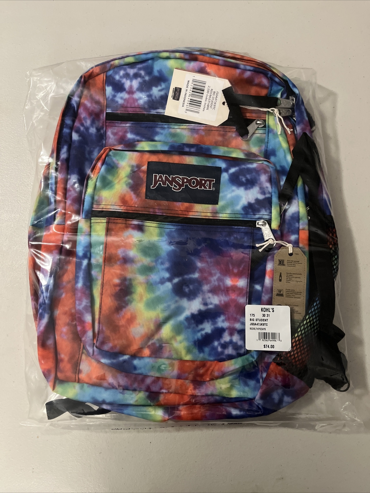 Jansport Big Student Backpack Colorful Tie Dye Fits 15" Laptop Unisex