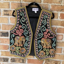 Carol Horn Workshop Womens Vintage Size Medium Vest Embroidered Elephants Boho
