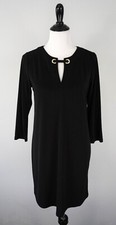 Michael Kors Black Gold V-Neck Long Sleeve Stretch Shift Dress Size Medium