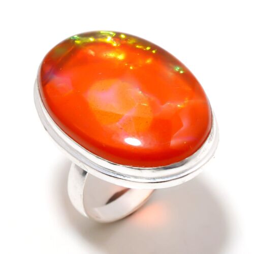 Orange Triplet Opal Gemstone Handmade 925 Sterling Silver Jewelry Rings Size-8" - Photo 1/3
