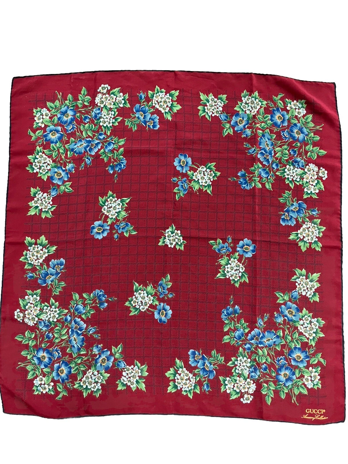 Foulard vintage Gucci motif floral à carreaux 26