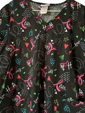 ScrubStar Pink Ribbon Scrub Top Women  s Size XL Breast Cancer Valentine Hearts