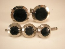 Round Black  Silver Vintage Cuff Links  Formal Shirt Stud prom tux groom p26