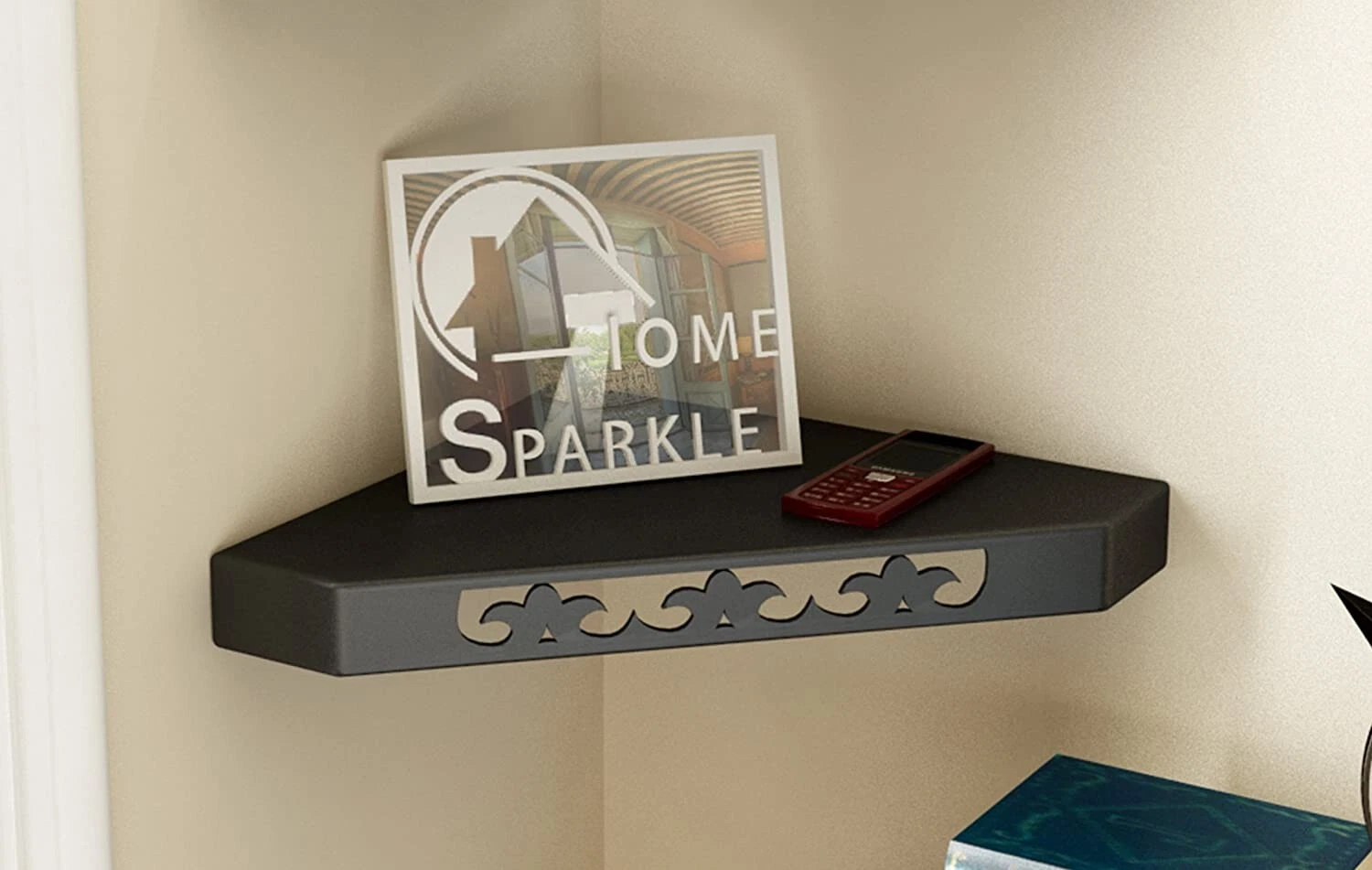 Triangular Wooden Corner Wall Shelves for Living Room Office and Bedroom Black