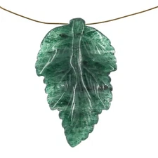 Natural Green Indian Aventurine Carved Leaf Pendant ap. 28x45mm #52079