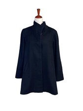 Fleurette Loro Piana Black Stand Collar 100% Wool Button Up High Neck Coat Sz 12