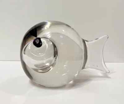 Vintage Murano Glass Cenedese Fish Sculpture-Purple Eyes-Glows-Excellent!
