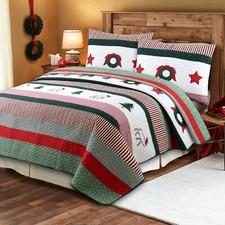 Christmas Rustic 3-Piece Quilt Set, Bedspread, Coverlet