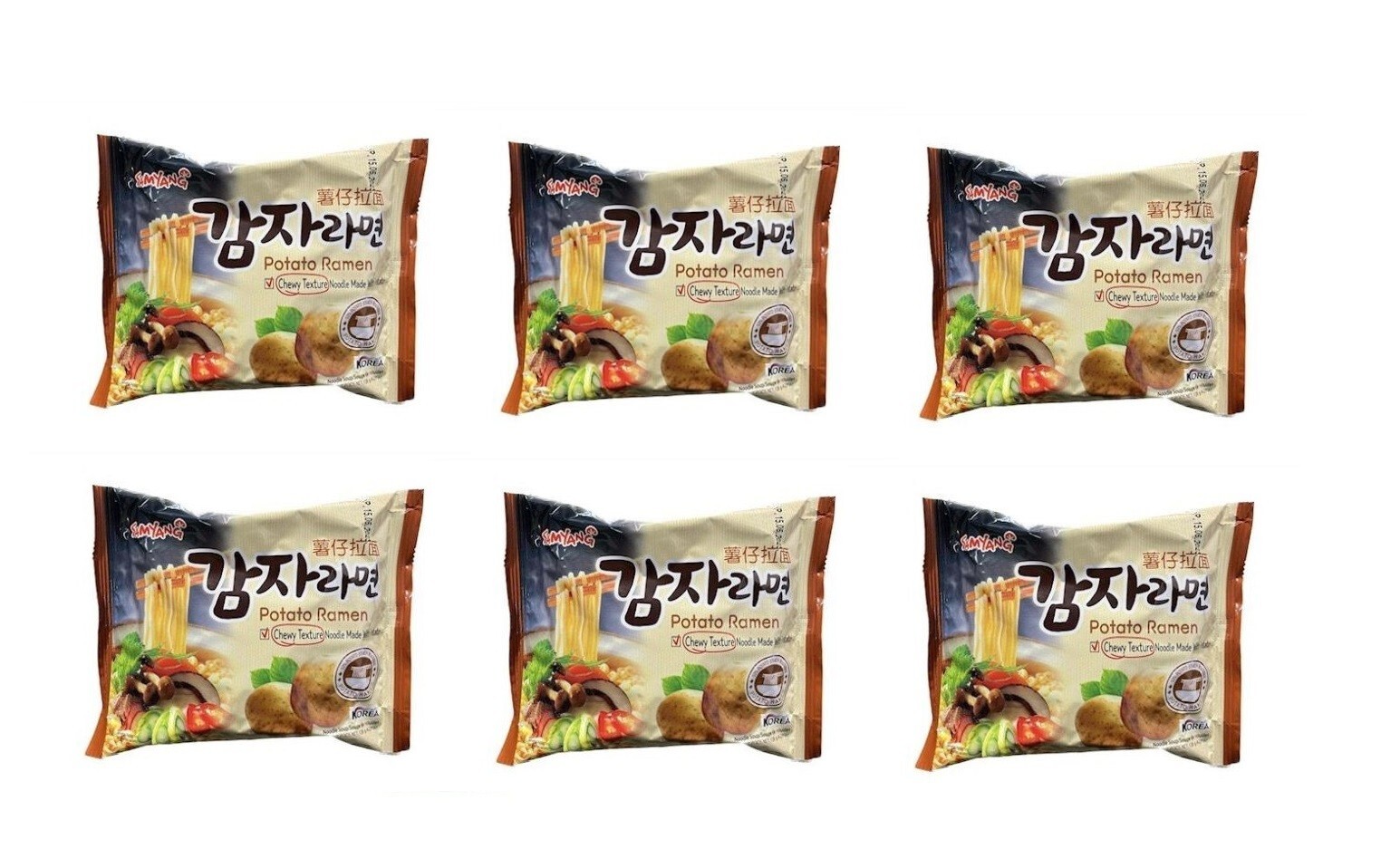 Sixpack: 6 x 120g Potato Ramen Samyang Instant Kartoffel Nudelsuppe 6er Set