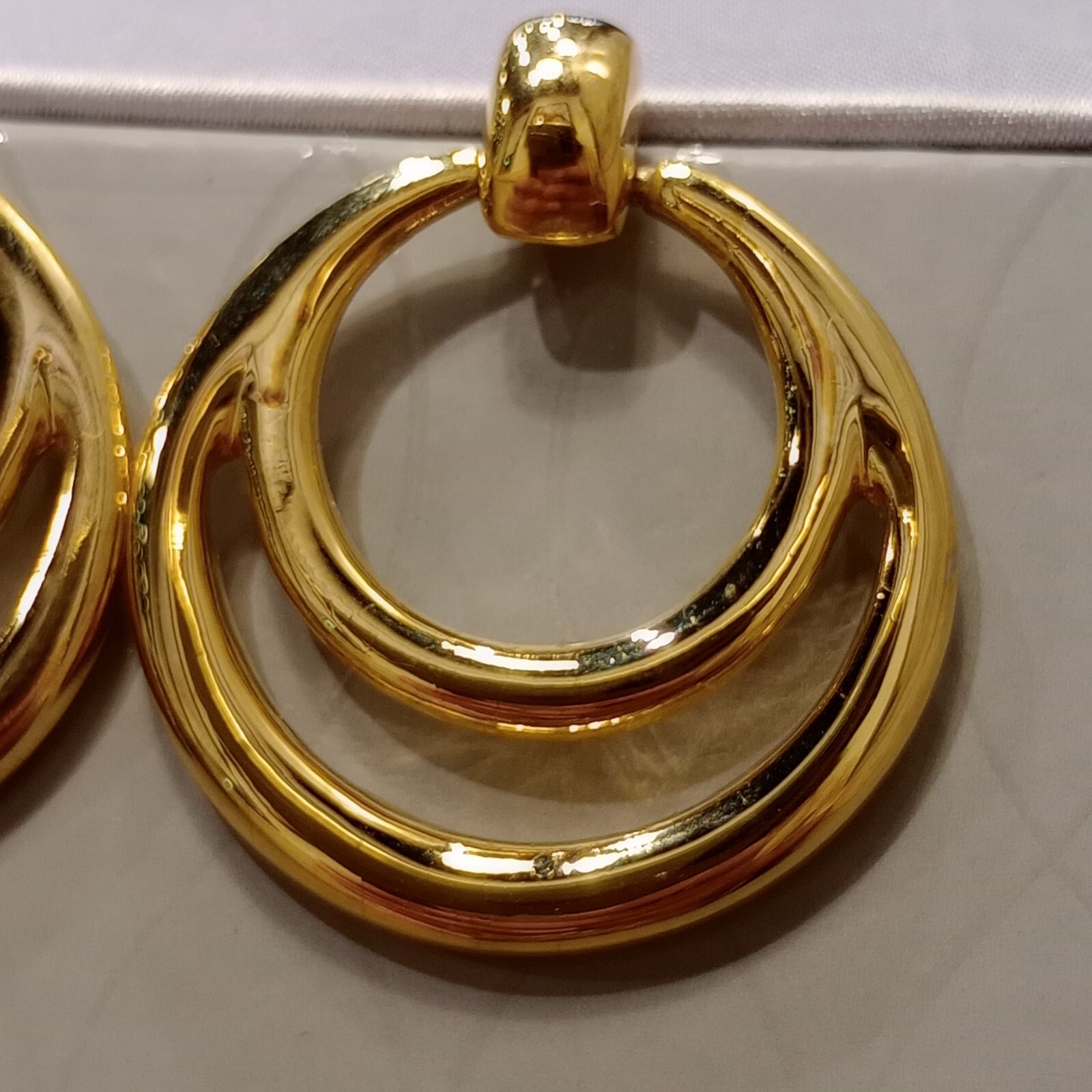 Earrings Double Circle Loop Door Knocker Gold Ton… - image 3