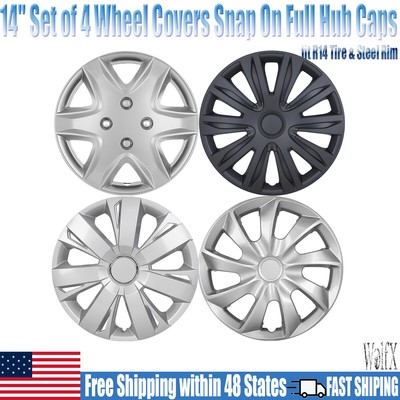 14'' Set of 4 Wheel Covers Snap On Full Hub Caps fit R14 Tire & Steel Rim 14inch