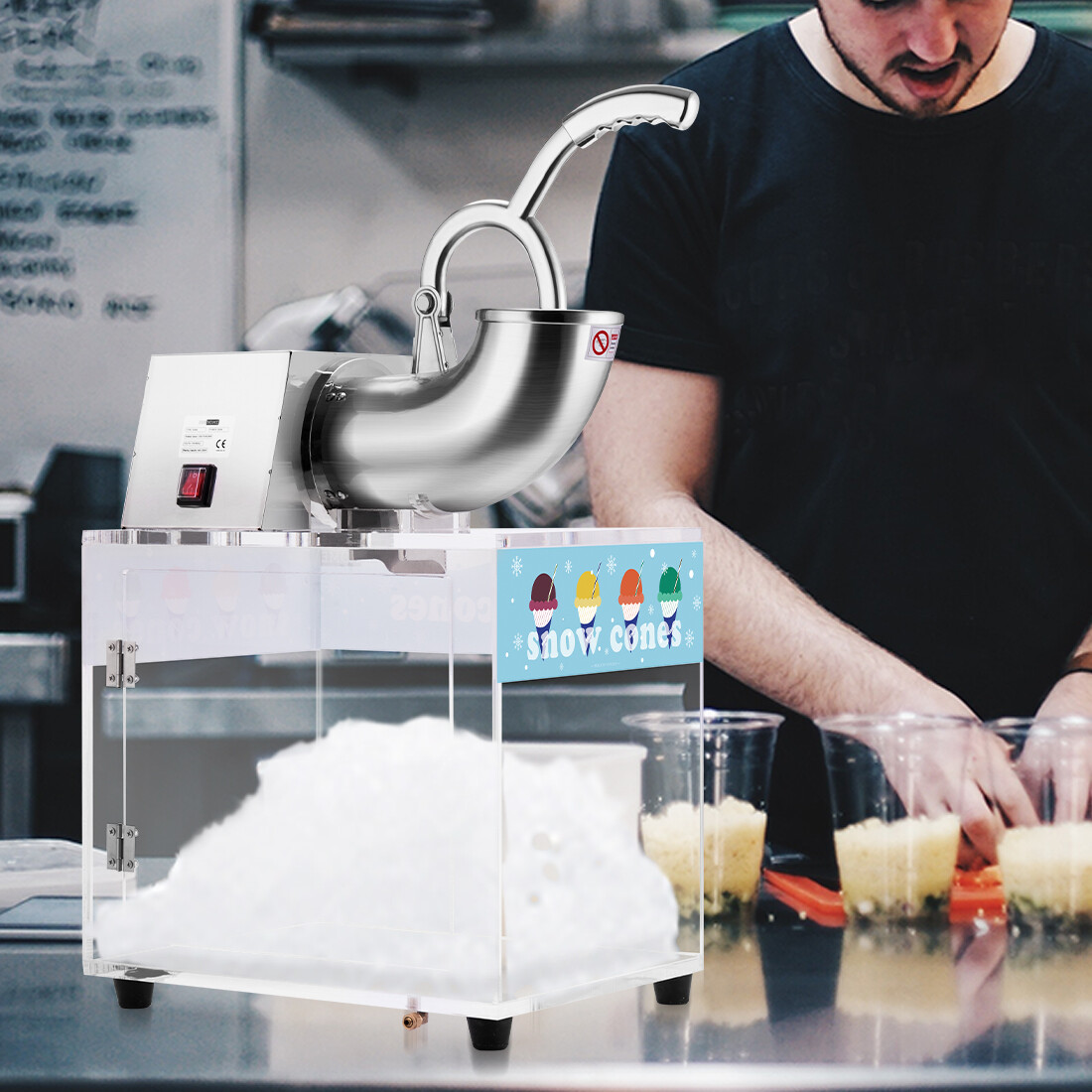 Electric Dual Blades Commercial Ice Crusher Shaver 440lbs/hr Snow Cone Maker