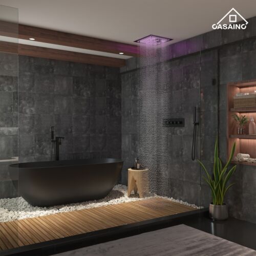 Sistema de ducha termostático de 16 pulgadas con LED, 64 colores juego de grifos de ducha de baño - Imagen 16 de 28