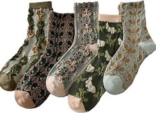 5 Pairs Winterduet Womens Floral Cotton Socks