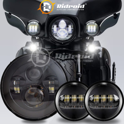 7'' inch LED Headlight + 4.5'' Passing Light For Harley Heritage Softail Classic A