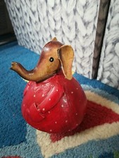 Deko Figur 14 cm Metall Handbemalt Dekoration Garten Terrasse Tier Elefant