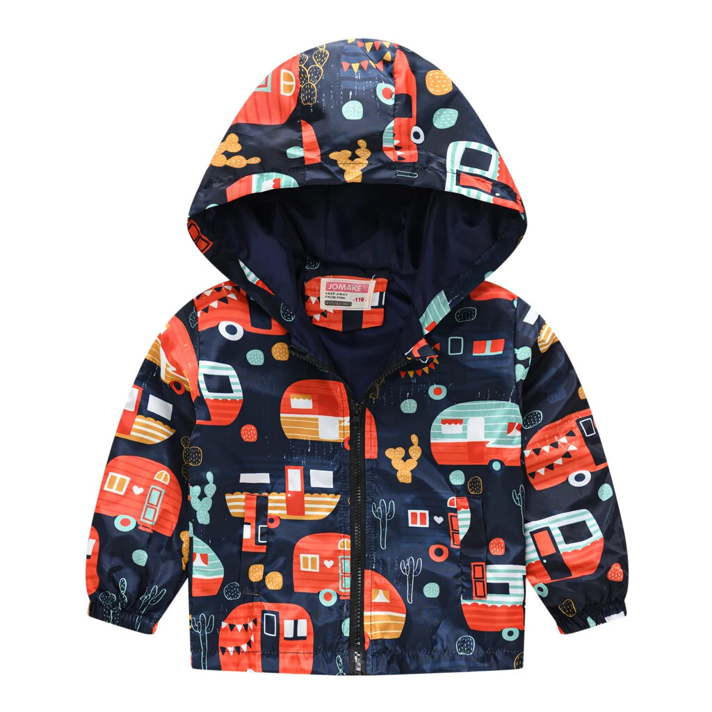 Boys Windproof Hooded Jacket Various Cartoon Graphic Prints Zipper Coat Kids Spr image 8