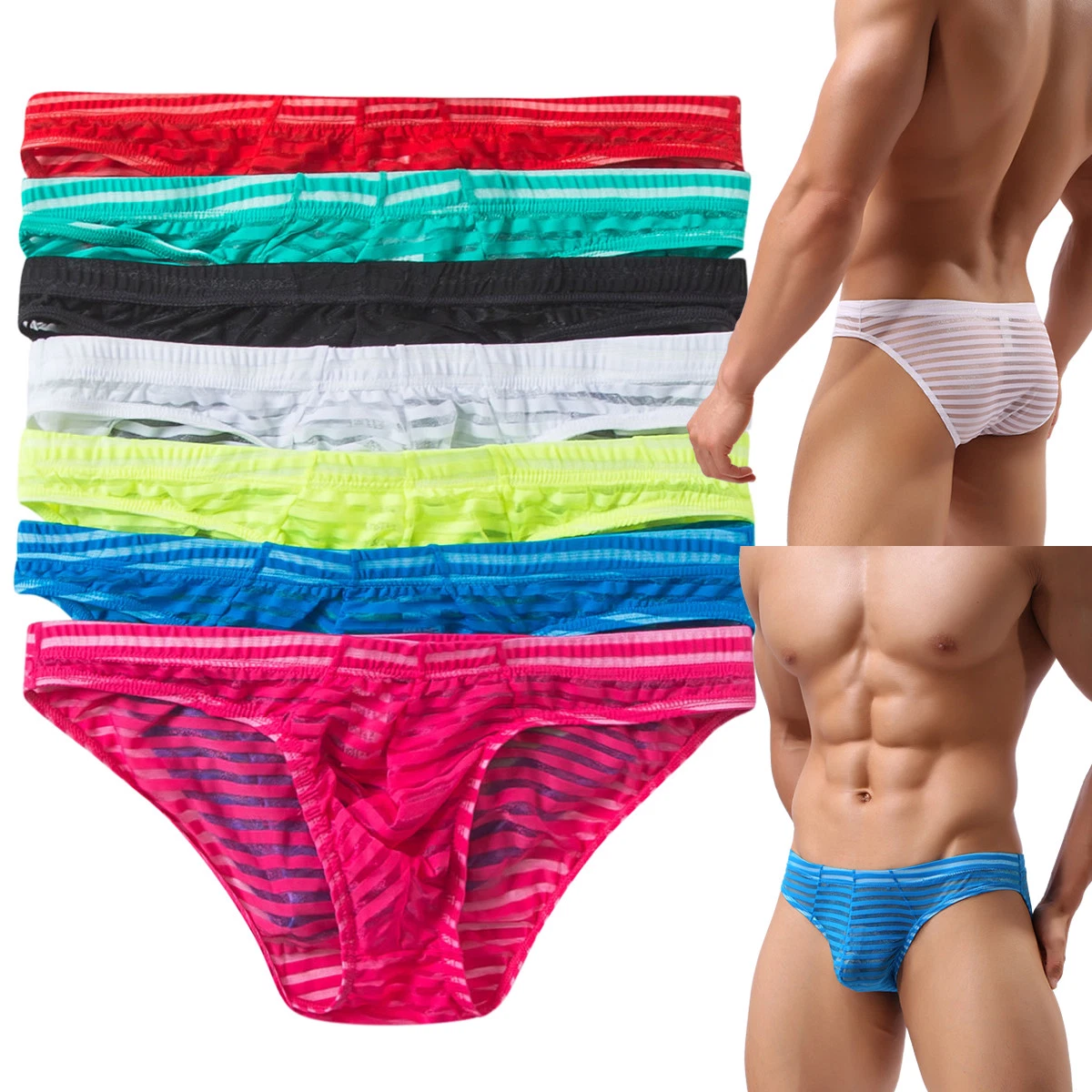 Sexy Men Stripe Pouch Tongs Briefs Underpants Underwear Transparent Shorts  Lot