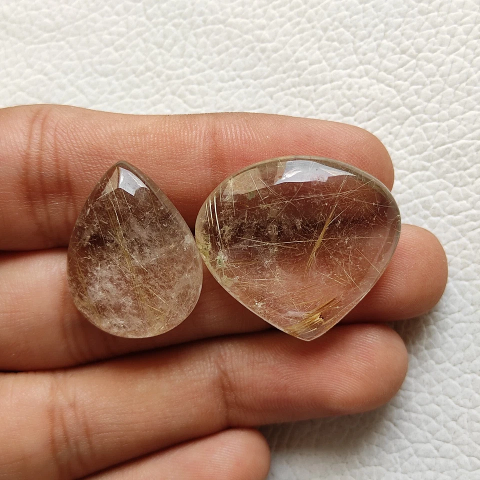 65ct Natural golden rutile quartz cabochon 2pcs rutilated quartz gemstone R1316 - Image 3 of 4