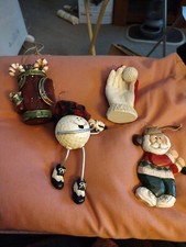 Lot of 4 golf theme Christmas Tree Ornaments - Santa, Golf Bag, Hand, Golf ball
