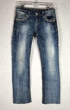 Miss Me JE8021ET2L Size 28 Distressed Hand Stitch Cuff Straight Jeans 28 Inseam