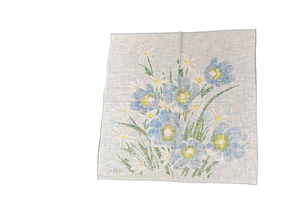 Juego de 6 servilletas de lino Vera Neumann azul amapola margarita floral vintage logotipo Ladybug Foto 3 de 4