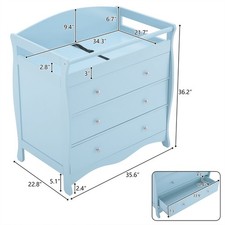 Blue 3-Drawer Baby Changing Table with Bed, 90.5x58x92cm, Safety Belt, MDF