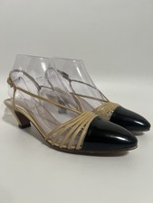 Vtg Chanel Beige  Black Leather Heels 36.5