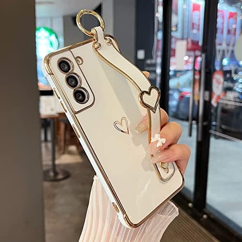 Designed for Samsung Galaxy S21 5G Case with Wristband,Plating Edge Love Hearts