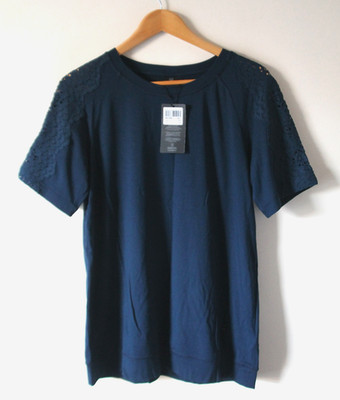 Madeleine Navy Broderie Anglaise Top UK 16 BNWT Short Sleeve Cotton